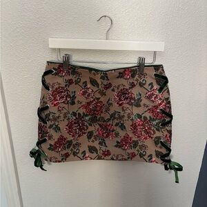 MAJORELLE Floral Mini Skirt with Ribbon Accents